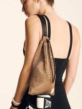 Free People Movement Mini Mesh Sling crossbody Bag tan brown